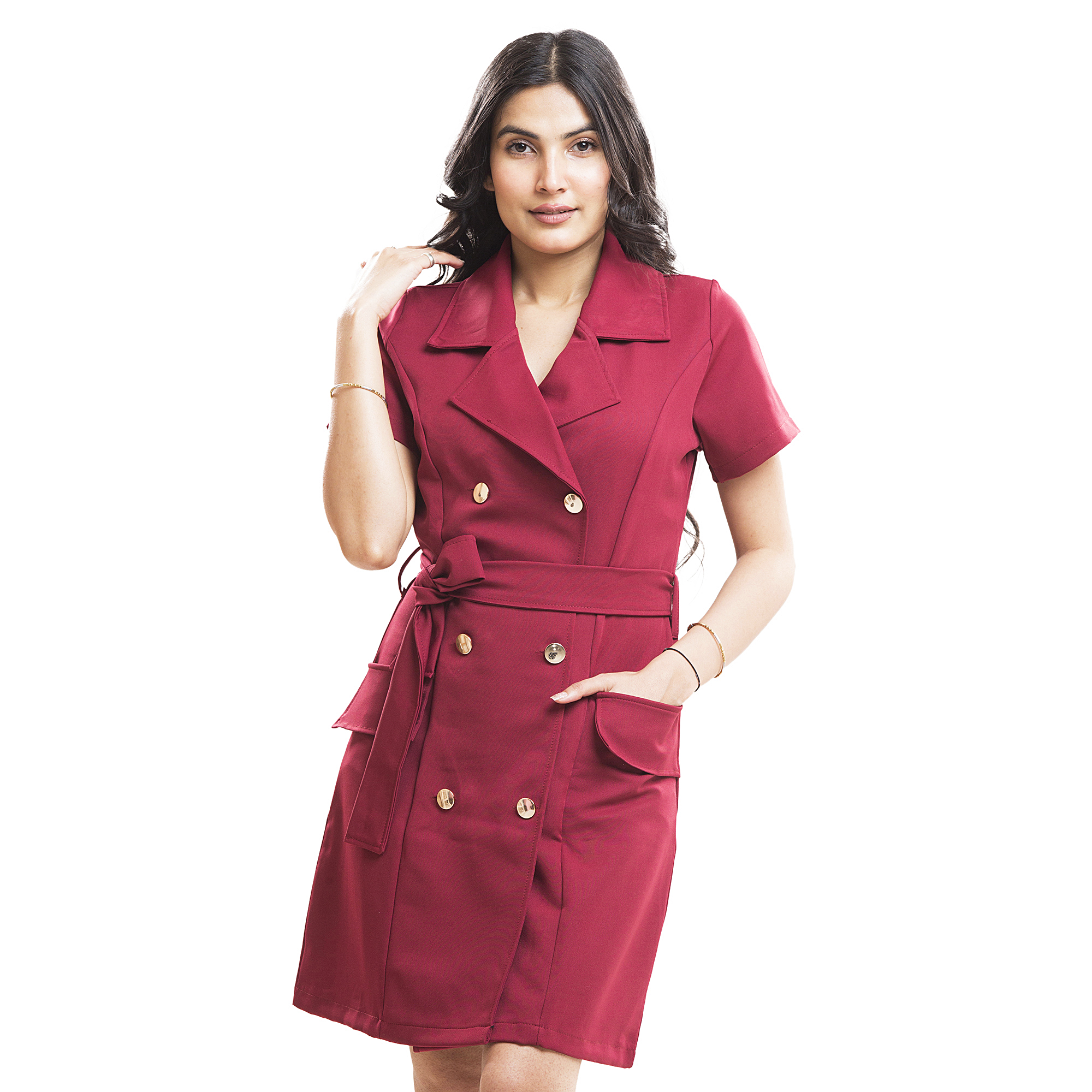 Women Trench Coat Style Dress | Double Breasted Belted Mini Dress for Women | Casual, Party & Office Wear | Stylish Short Sleeve Blazer Dress