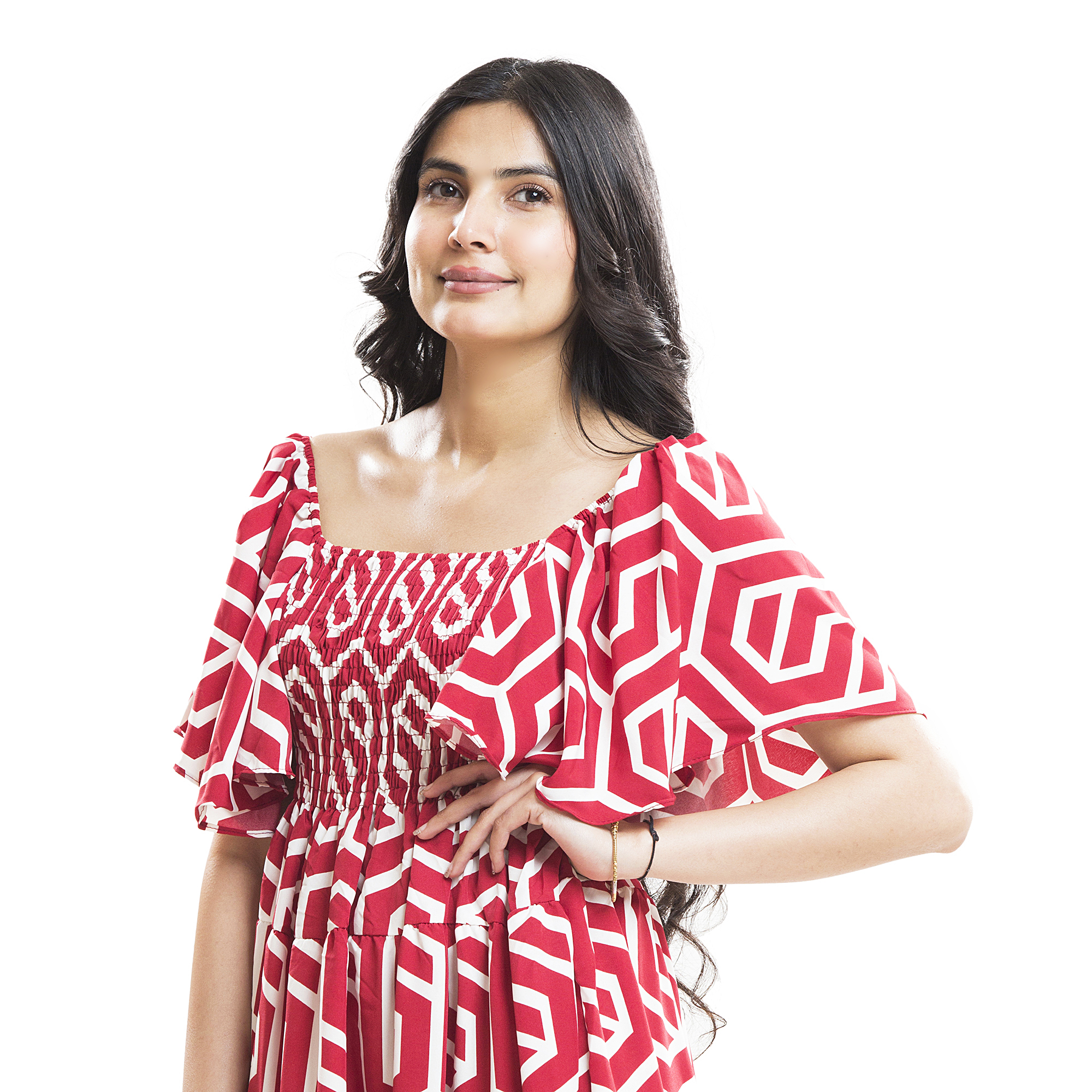 Women Printed Midi Dress | Off Shoulder Smocked Dress for Women | Casual Summer Dress with Puff Sleeves | Stylish Flowy A-Line Dress for Girls